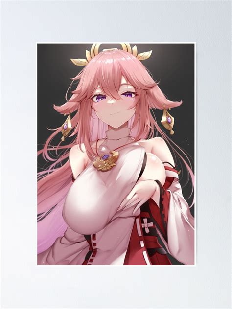 Yae Miko Boobs Ecchi Genshin Impact Girls Poster By Hidoyatarg Redbubble