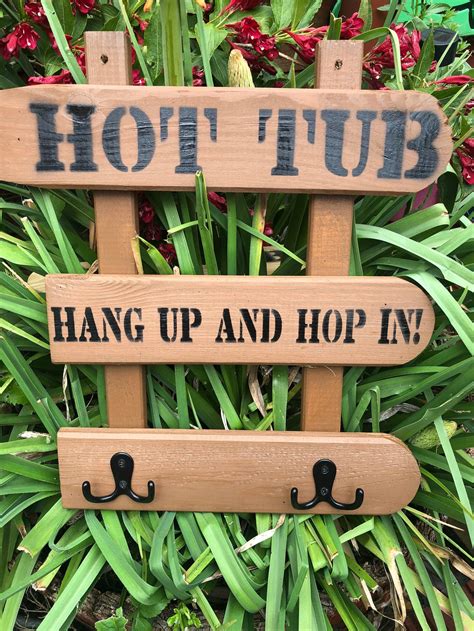 New Brown Wooden Hot Tub Sign With Hooks For Towels Or Robe Etsy Uk