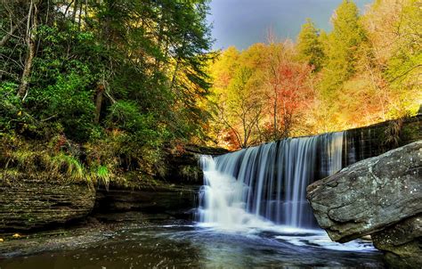 Wallpaper Autumn Forest The Sky River Stones Rocks Waterfall