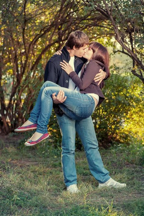 Romantic Young Couple Kissing Stock Photo Image Of Date Flirting