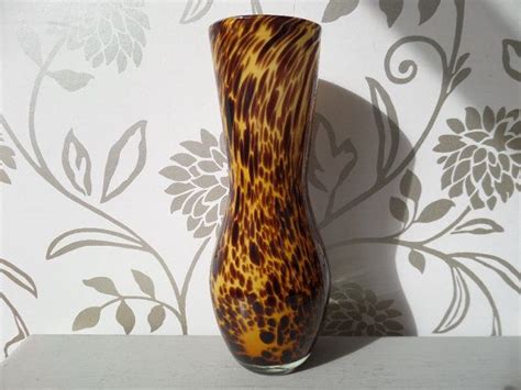 Reserved For J Tall Glass Tortoiseshell Vase Mid Century Etsy Vase Glass Tortoise Shell