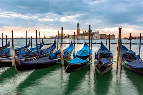 Gondolas Moored Near San Marco Square Across From San Giorgio Maggiore