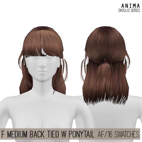 Female Medium Back Tied W Ponytail Hair For The Sims 4 By Anima In 2020