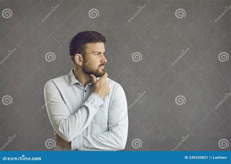 Man Thoughtfully Holds His Hand At His Chin Stock Image Image Of