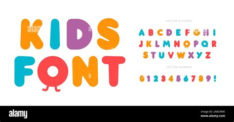 Kids Letters And Numbers Set Cartoon Bold Style Alphabet Childish