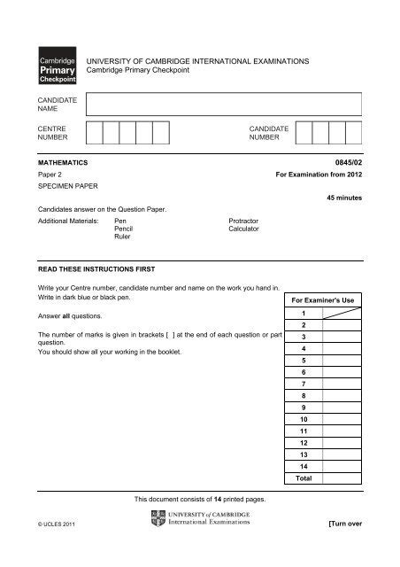 Bestseller Cambridge Checkpoint Exam Papers 2013 For Mathematics