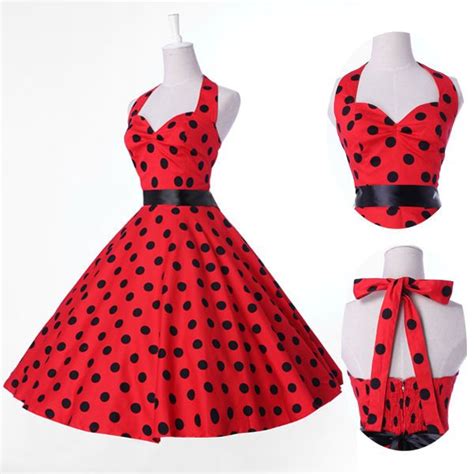 Vintage Halter Polka Dot Swing 50s Housewife Pinup Rockabilly Retro Jive Dress • 2567