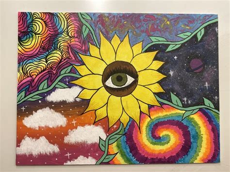 Colorful artwork trippy stoned rick and morty drawings. Trippy Sunflower eye in 2020 | Simple canvas paintings ...