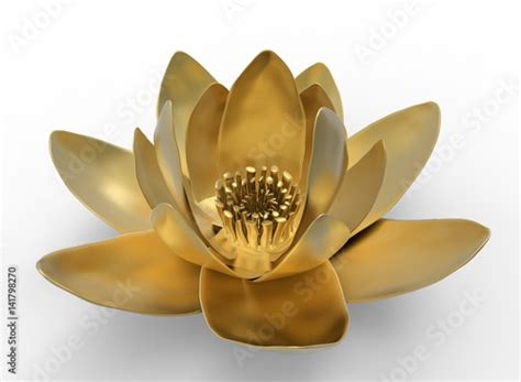 3d Illustration Of Golden Lotus White Background Isolated Icon For