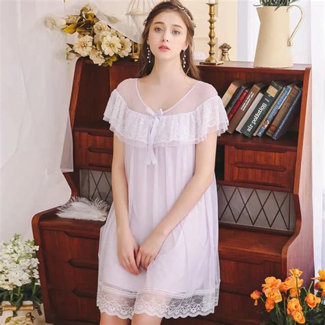 Vintage Summer Sleepwear Elegant Lace Ruffed Short Sleeve