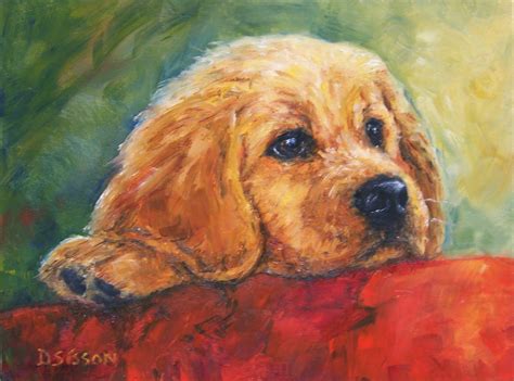 Golden Christmas Puppy Oil Painting Dog Art Pet Portrait Holidays