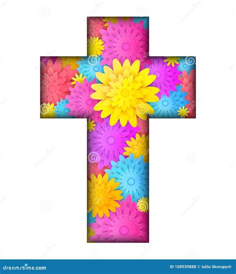 Cross With Colorful Flowers Stock Vector Illustration Of Cover