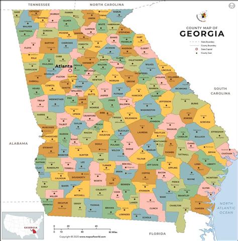 Georgia Map Showing Counties Map Vector