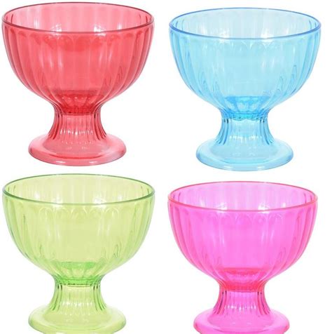 Set Of 4 Bright Coloured Ice Cream Dish Bowl Sundae Dishes In Plastic