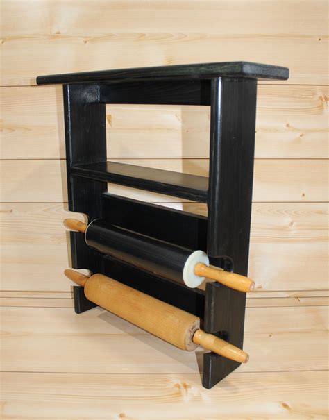 Black Rolling Pin Rack With Double Shelves Multiple Rolling Etsy