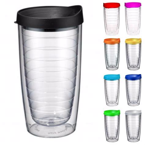 Blank Clear 16 Oz Double Wall Insulated Tumbler Travel Cup Mug Choose Color Lid Mugs