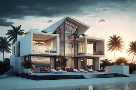 Luxury Beachfront Villa With Sleek Modern Aesthetic And Minimalist