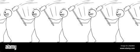 People Hitting Each Other To Head By Hammer Vector Cartoon Stick