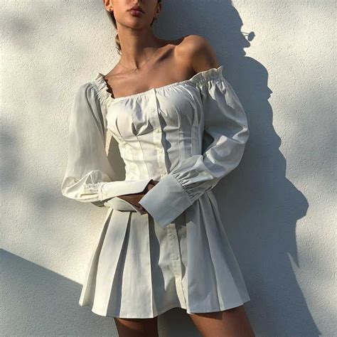 Flowy Long Puff Sleeve Off Shoulder Mini Dress Flowy Dress Long Casual White Dress Mini