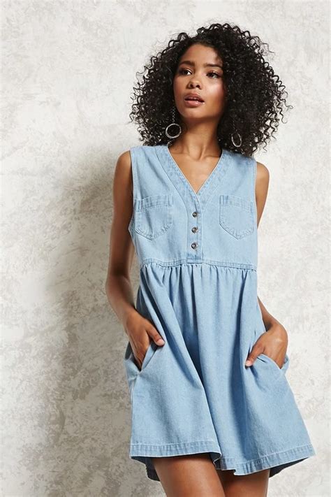 Forever 21 Denim A Line Dress Denim Fashion Women Dresses Sleeveless Denim Dress