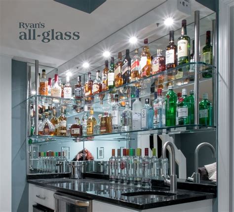 Liquor Display Shelves Hanging Stack Bar With Glass Shelves And Mirror