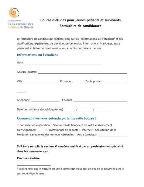 Le Formulaire De Candidature Contient Cinq Parties