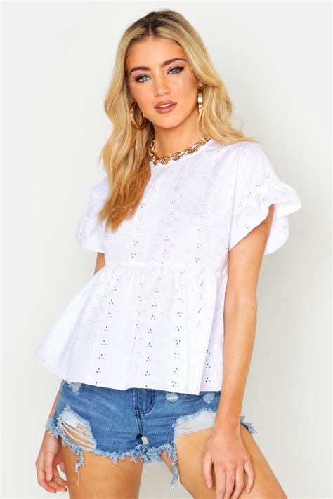 Womens Broderie Anglaise Smock Top White 2 Women Fashion Tops