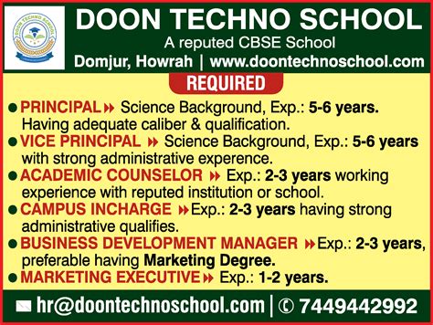 Times Ascent Ad Image for Doon Techno School - timesascent.com