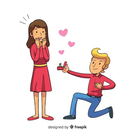 Free Vector Lovely Marriage Proposal With Cartoon Style