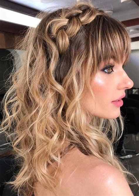 Stylish Ideas Of Long Braids And Wedding Hairstyles With Front Bangs