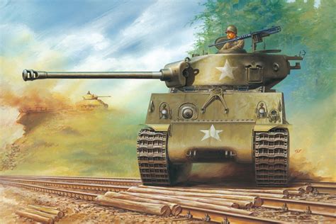 Photo Army Tank Painting Art M4 Sherman