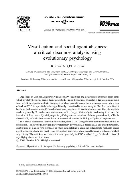 Pdf Mystification And Social Agent Absences A Critical Discourse