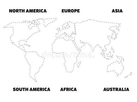 Los Continentes Mundiales Del Esquema Del Mapa Aislaron Blanco Y Negro
