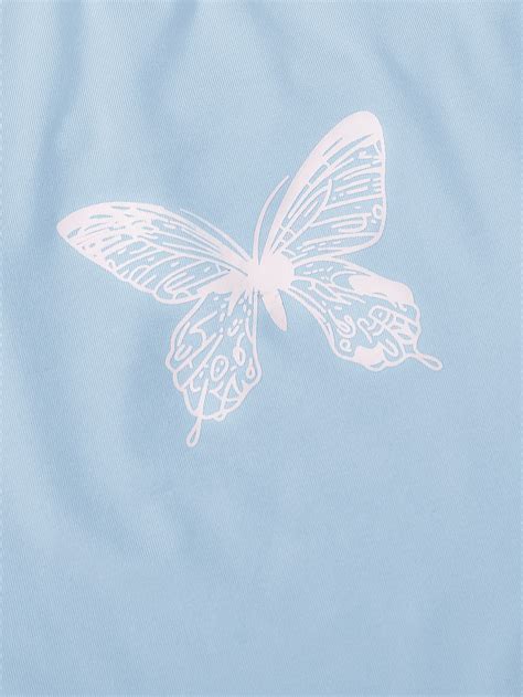 Butterfly Print Crop Blue Cami Romwe