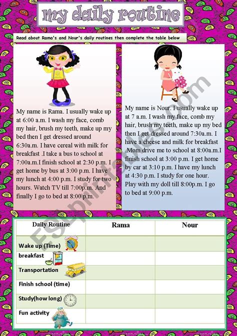 My Daily Routine Reading Comprehension Esl Worksheet By Misstylady