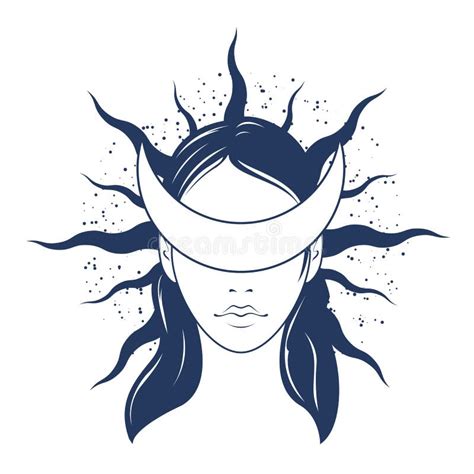 Woman Face Blindfold With Crescent Shaped Gorgon Witch With Eyes