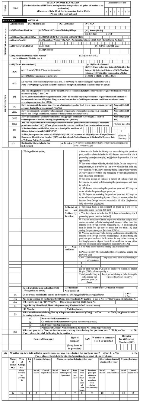 Itr 2 Form For Ay 2023 24 Printable Forms Free Online