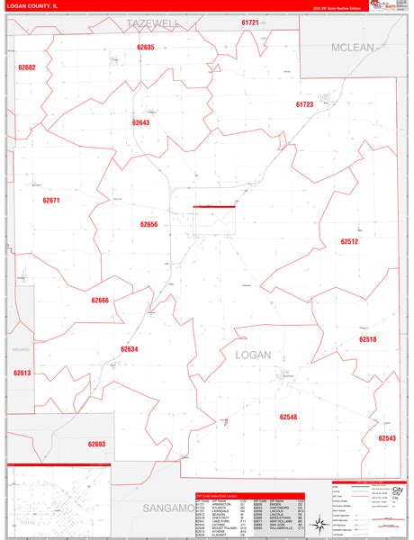 Logan County Il Carrier Route Wall Map Red Line Style By Marketmaps