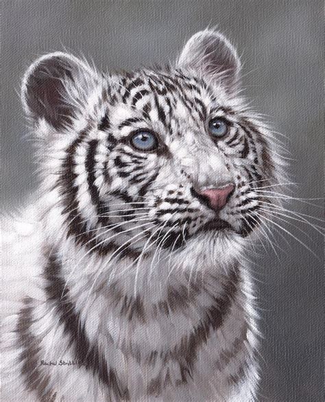 White Tiger Cub Painting Painting By Rachel Stribbling Pixels