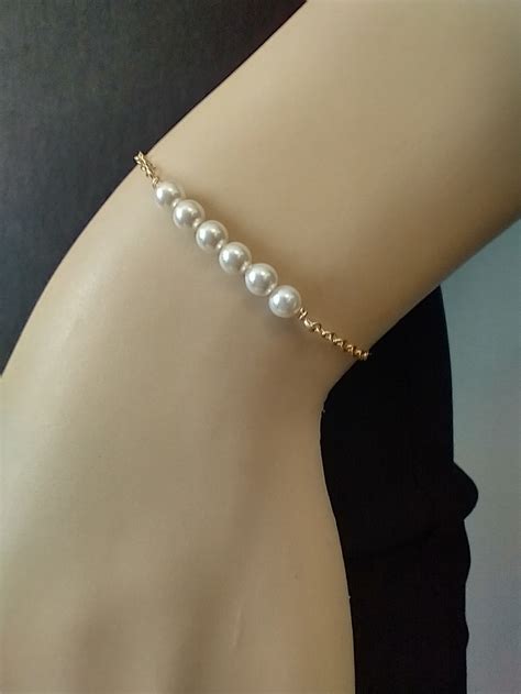 Gold Pearl Bracelet K Gold Filled Dainty Petite Pearls Gold Etsy