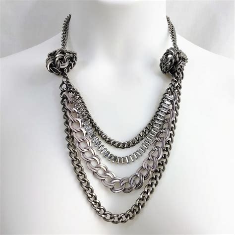 Chico S Rhinestone Gunmetal Necklace Antiqued Chunky Knotted Silver