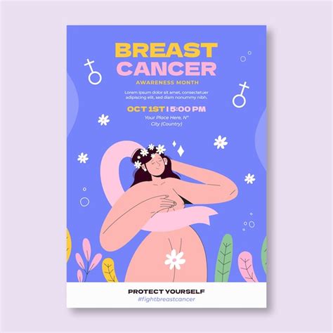 Free Vector Flat Breast Cancer Awareness Month Vertical Poster Template