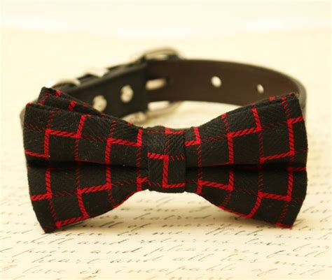 Black Red Dog Bow Tie Bow Attached To Black Dog Collar Christmas T