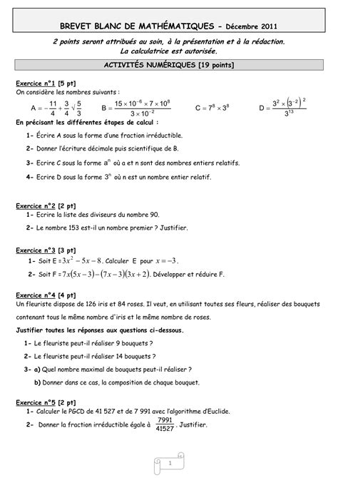 Exemple De Brevet Blanc Maths Sujet De Brevet Maths Pdf Stjboon