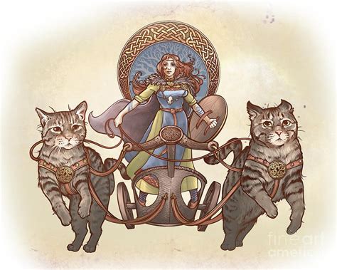 Freya And Her Cat Chariot Garbed Version Digital Art By Dani Kaulakis