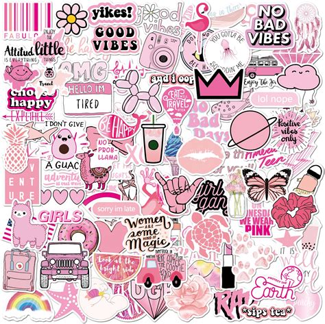 100 Pink Pack Vsco Stickers I Cute Stickers Waterproof 100 Etsy