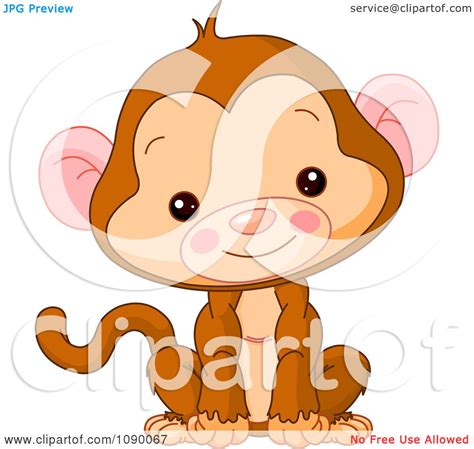 Clipart Cute Baby Monkey Sitting Upright And Smiling Royalty Free