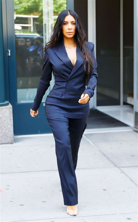 Kim Kardashian Wearing A Pinstripe Suit Who What Wear