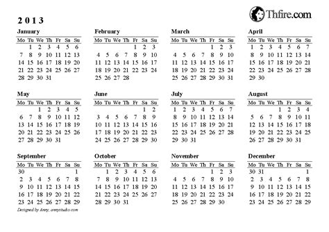 2013 Printable Month By Month Calendar Calendar Template 2016