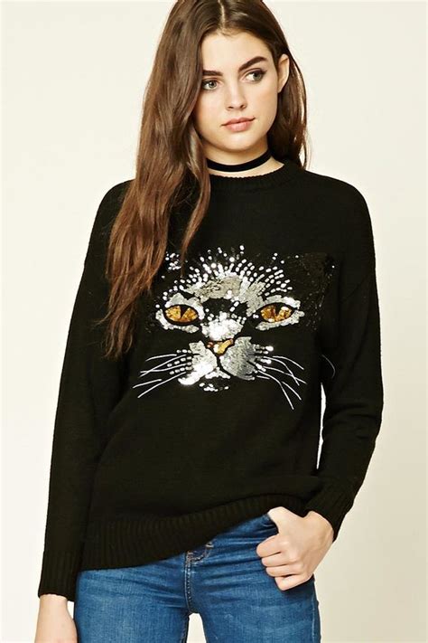 Forever 21 Forever 21 Sequin Cat Sweater Wearables Clothing